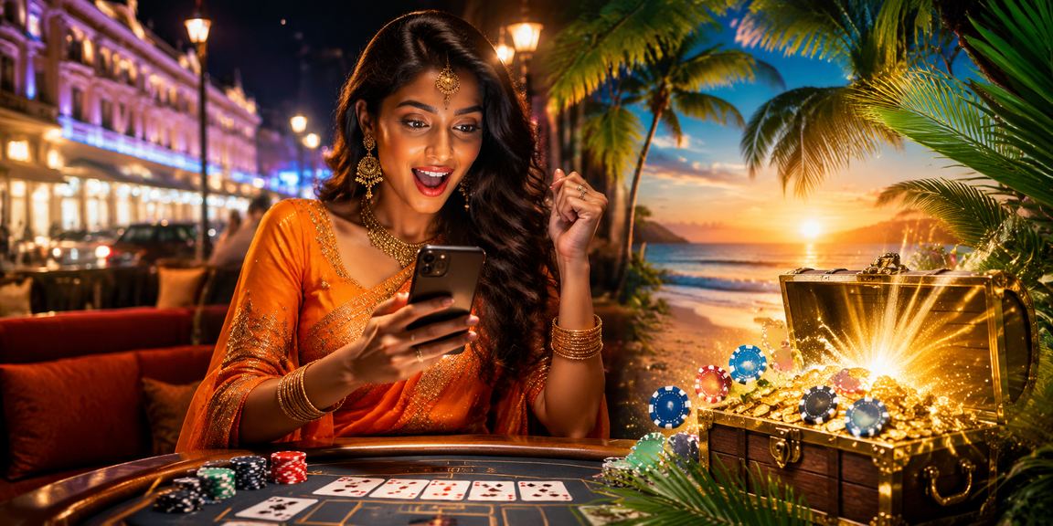 View of Andar Bahar card game players at Delhi Connaught Place with beach backdrop