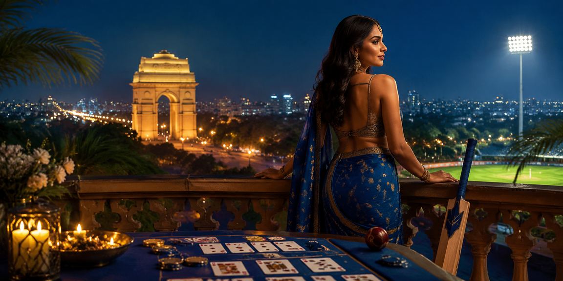 Delhi India Gate cricket betting and blue gold theme